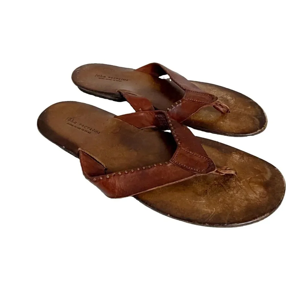 John Varvatos Brown Italian Leather Thong Sandal 10.5 10 1/2 Missing Stud $295